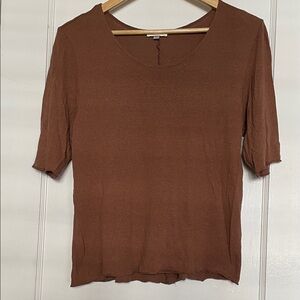 OZMA Brown Silk Elbow T shirt
